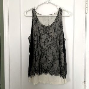 Ann Taylor Loft black and white layered lace tank top. Size large